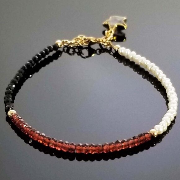 No Brand Jewelry - Classic Black Spinel Freshwater Pearl Garnet Gold-filled Bracelet